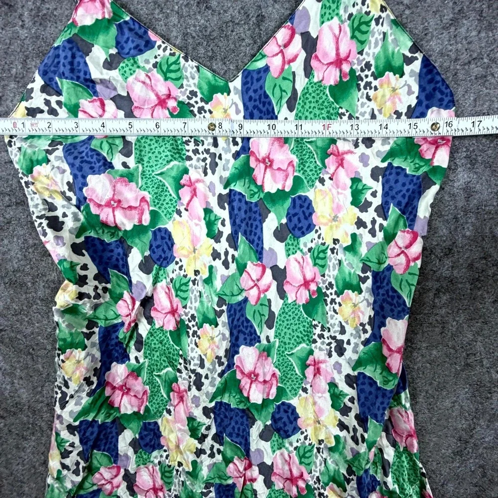 Vintage Victorias Secret Silk Slip Dress Women Medium Green Blue Floral Chemise